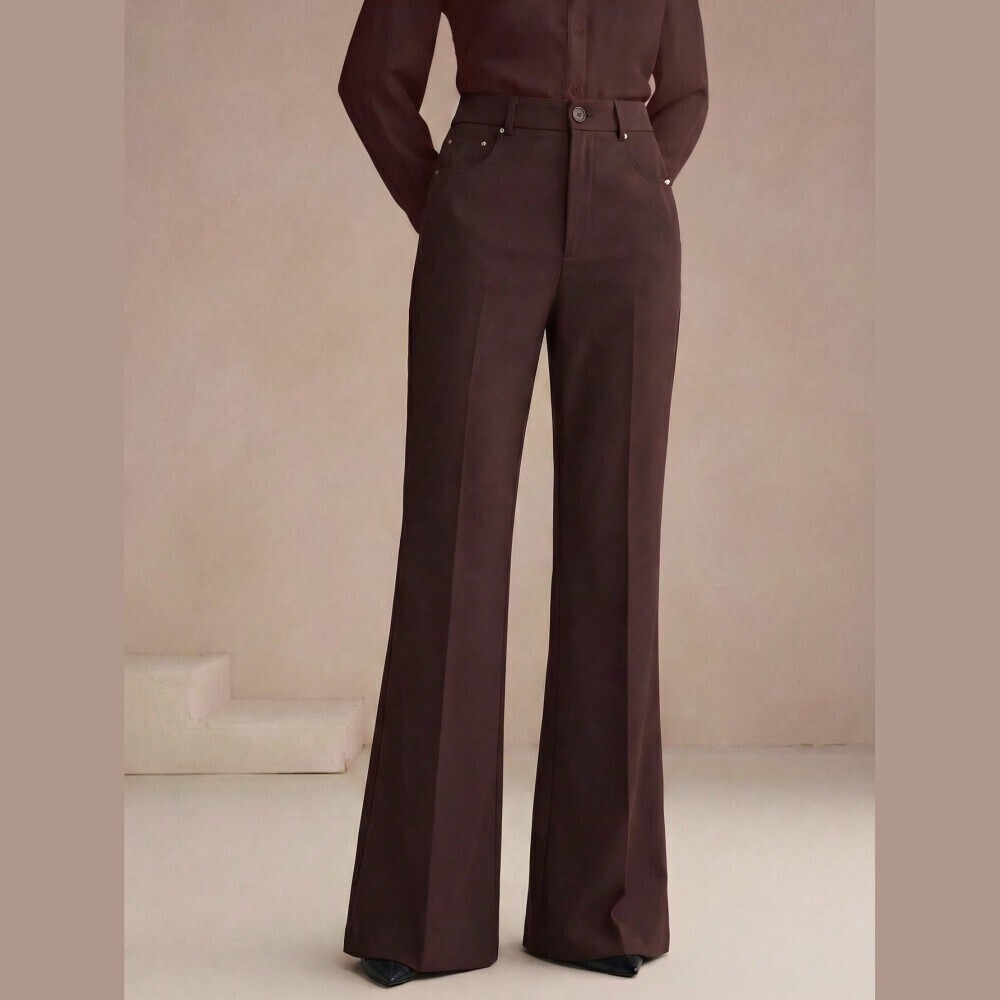Chocolate Brown High Waist Flared Trouser Pants